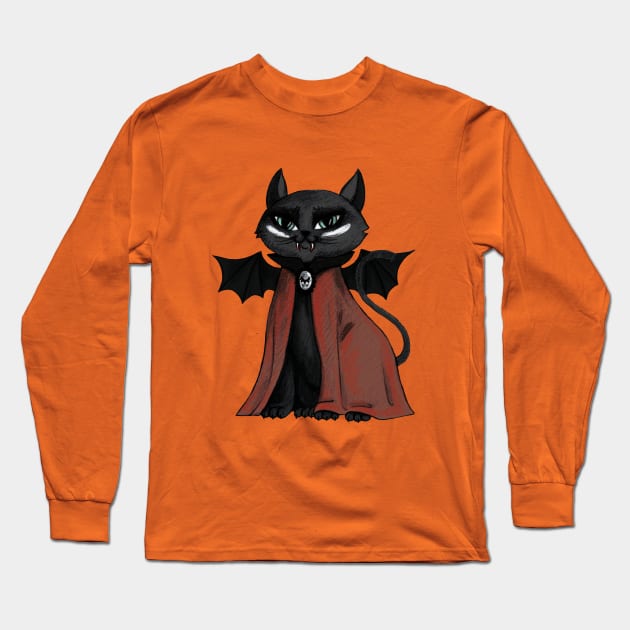 Count vampire cat Long Sleeve T-Shirt by Raluca Iov